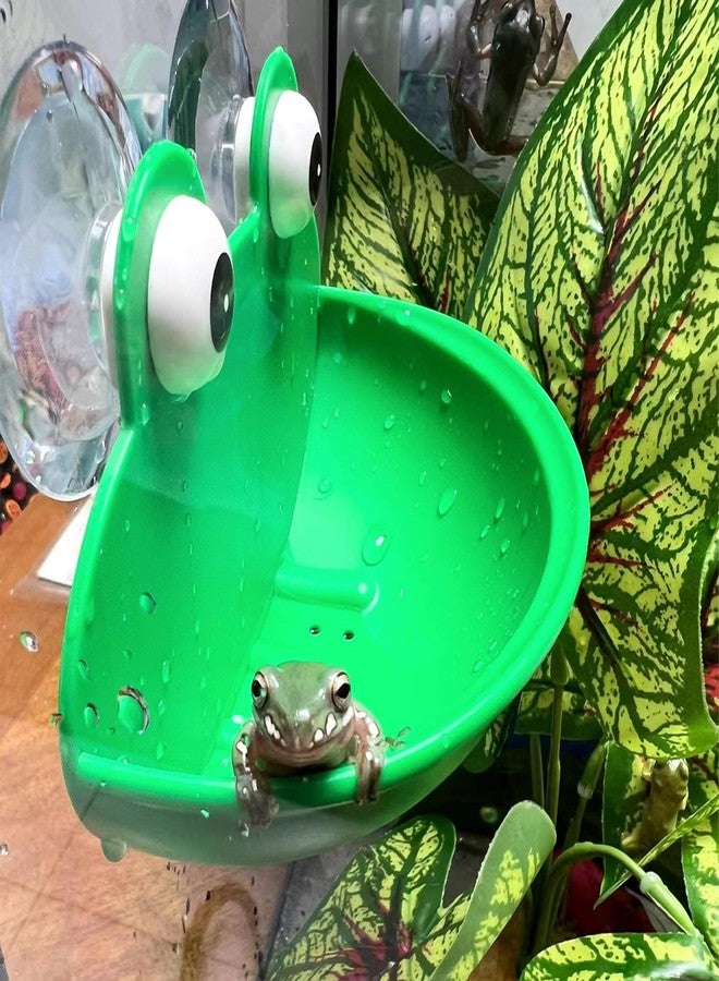 OWMOSYX Frog Habitat with Suction Cup, 2 Pcs Cute Fish Tank Accessories Frog Dish Holder Frog Decor Frog Terrarium Decor for Tree Frog Toad Tadpole, Plastic, Green - Image 3